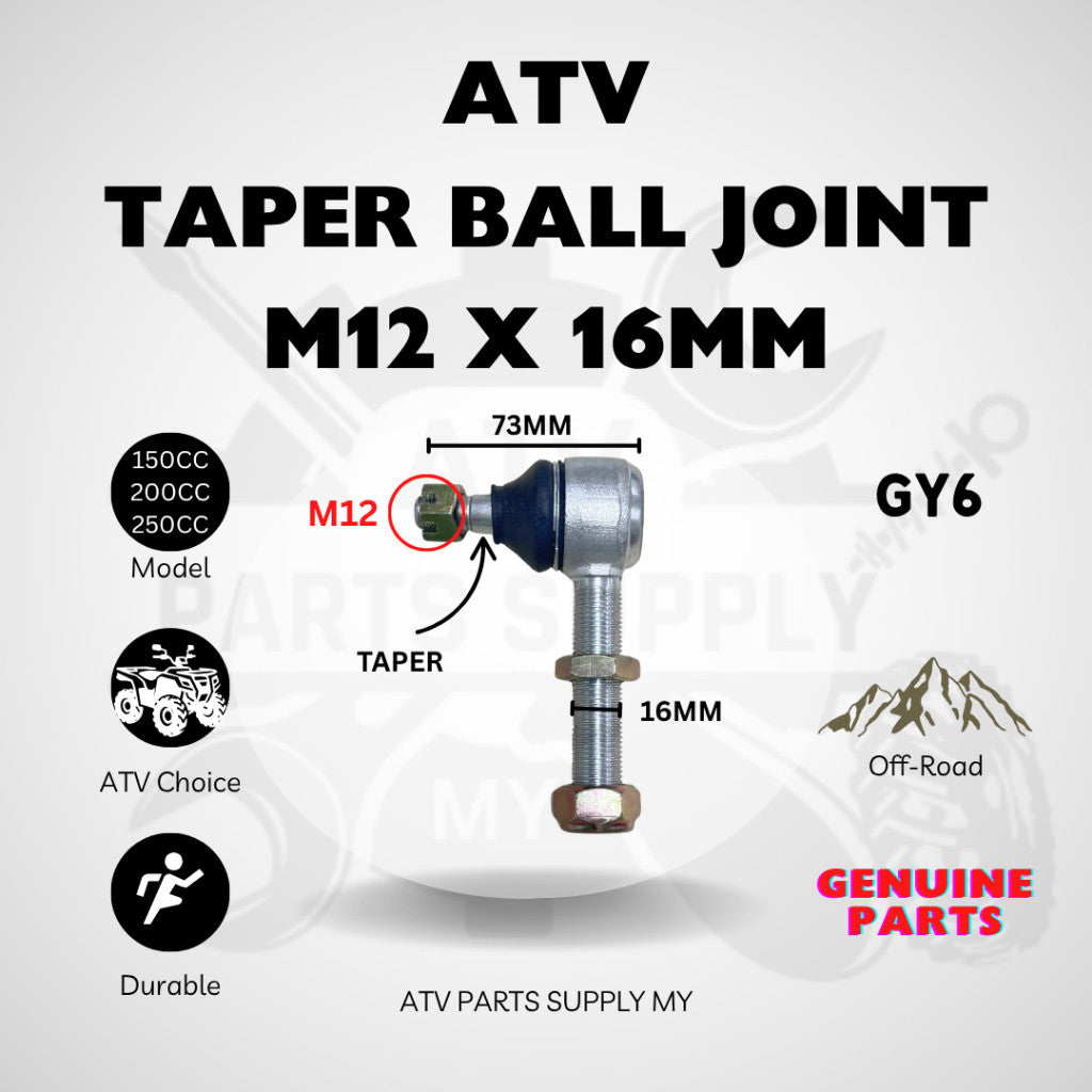 ATV Taper Ball Joint | Taper Tie Rod Head | M12x16MM | M12 x 16MM x 14MM | GY6 | 200CC