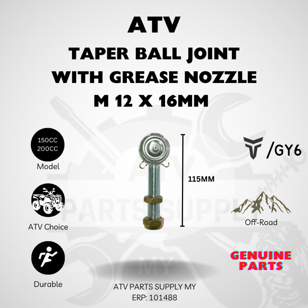ลูกหมากคันชัก ATV แบบเรียว พร้อมหัวอัดจาระบี | ลูกหมากคันชัก | M12x16MM สำหรับ Tao Motor | GY6 | 150CC | 200CC