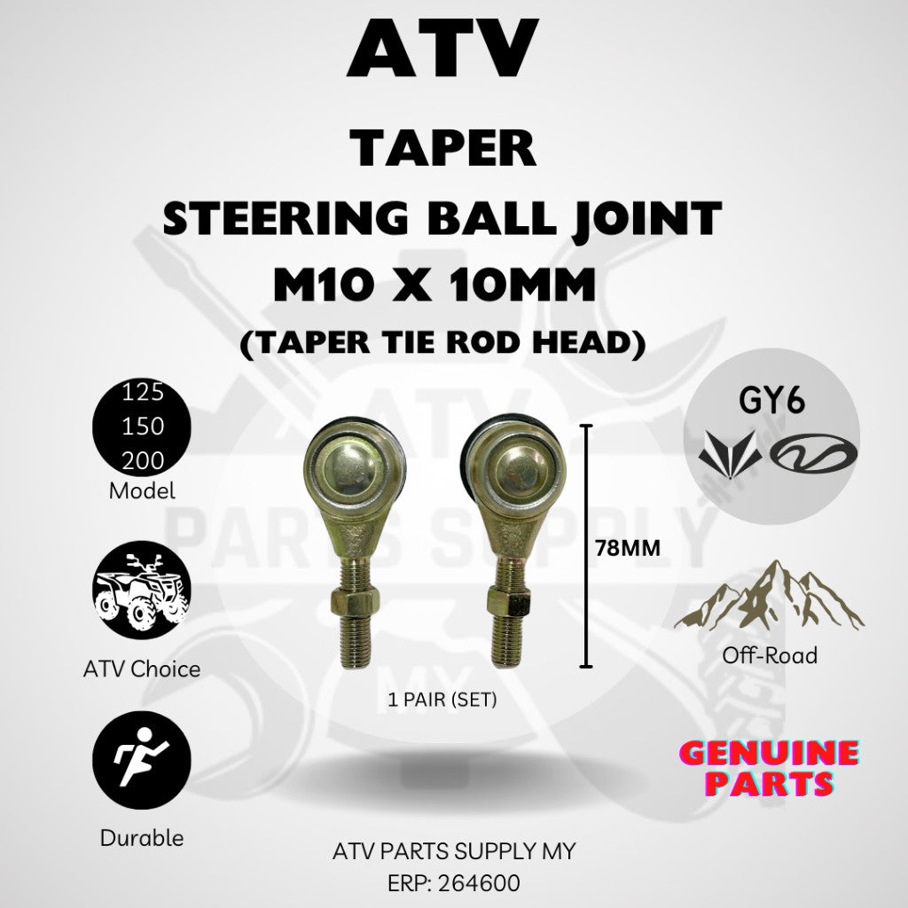 ATV Taper Steering Ball Joint | Taper Tie Rod Head | M10x10mm for Linhai | Mikilon | GY6 | 150CC | 200CC | Ready Stock