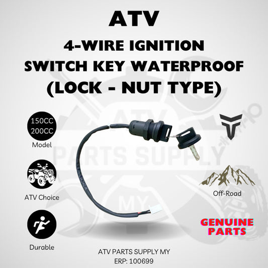 ATV High Quality 4-Wire Ignition Switch Key | Water Proof Key Switch | Lock Nut | Original Tao Motor Parts | Kunci ATV