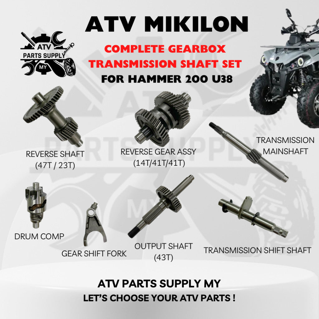 ATV Mikilon Hammer U38 | Albero retromarcia | Albero di uscita | Ingranaggio retromarcia | Albero di trasmissione | Tamburo | Forcella del cambio | Scatola del cambio