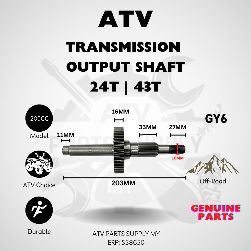 ATV Transmission Output Shaft (24T | 43T) for GY6 | LEM | BIG BULL | 200cc
