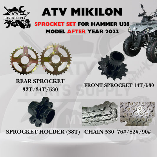 ATV Mikilon Hammer 200 U38 (NEW) | U68 | Front Sprocket, Rear Sprocket, Sprocket Holder, 530 Chain | Ready Stock