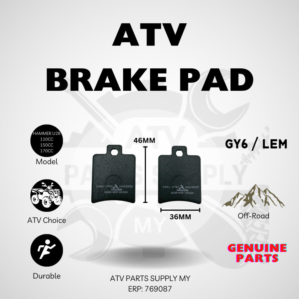 Original ATV Brake Pad | Pad Brek for Mikilon Hammer U28 | LEM | GY6 | SMALL BULL | 110CC | 150CC | 170CC