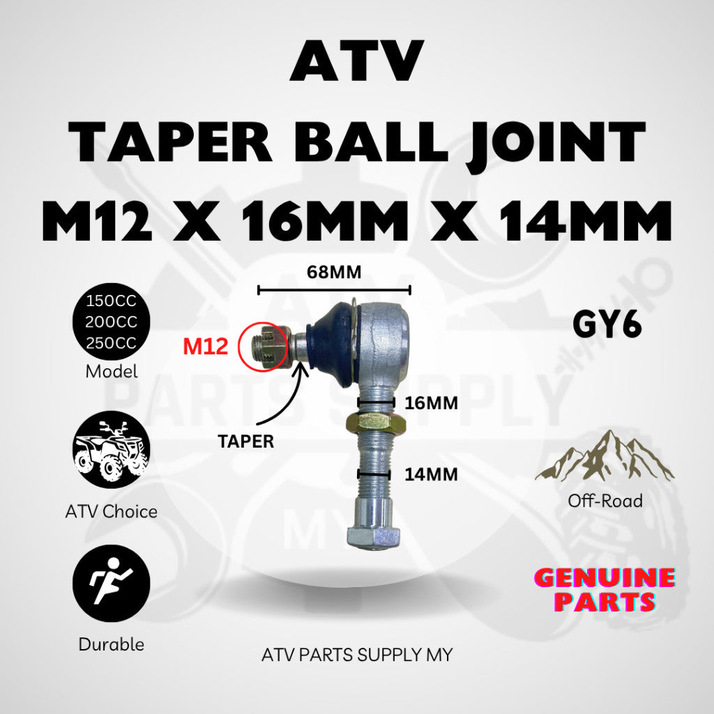 ATV Taper Ball Joint | Taper Tie Rod Head | M12x16MM | M12 x 16MM x 14MM | GY6 | 200CC