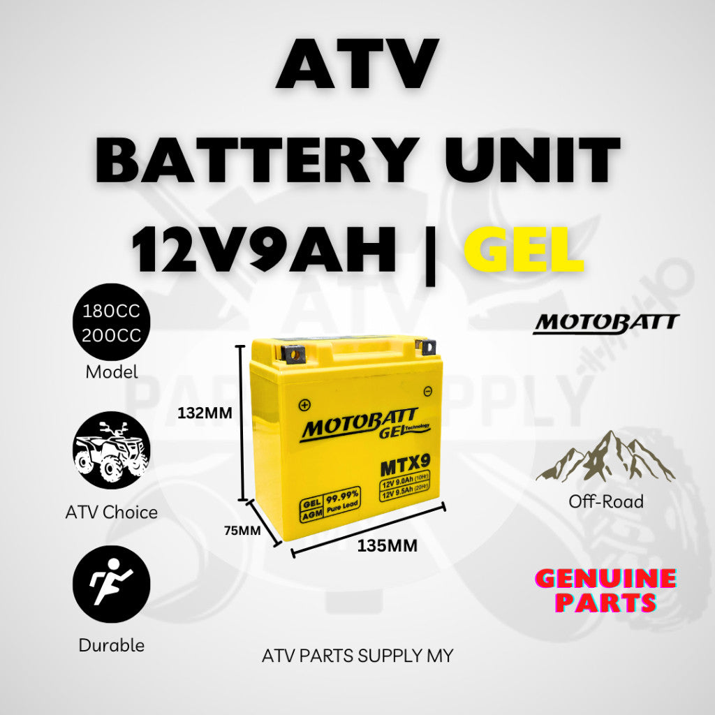 ATV MOTOBATT Battery Unit | Gel Battery | 12V9AH | for Mikilon | Linhai | Tao Motor | GY6 | 200CC